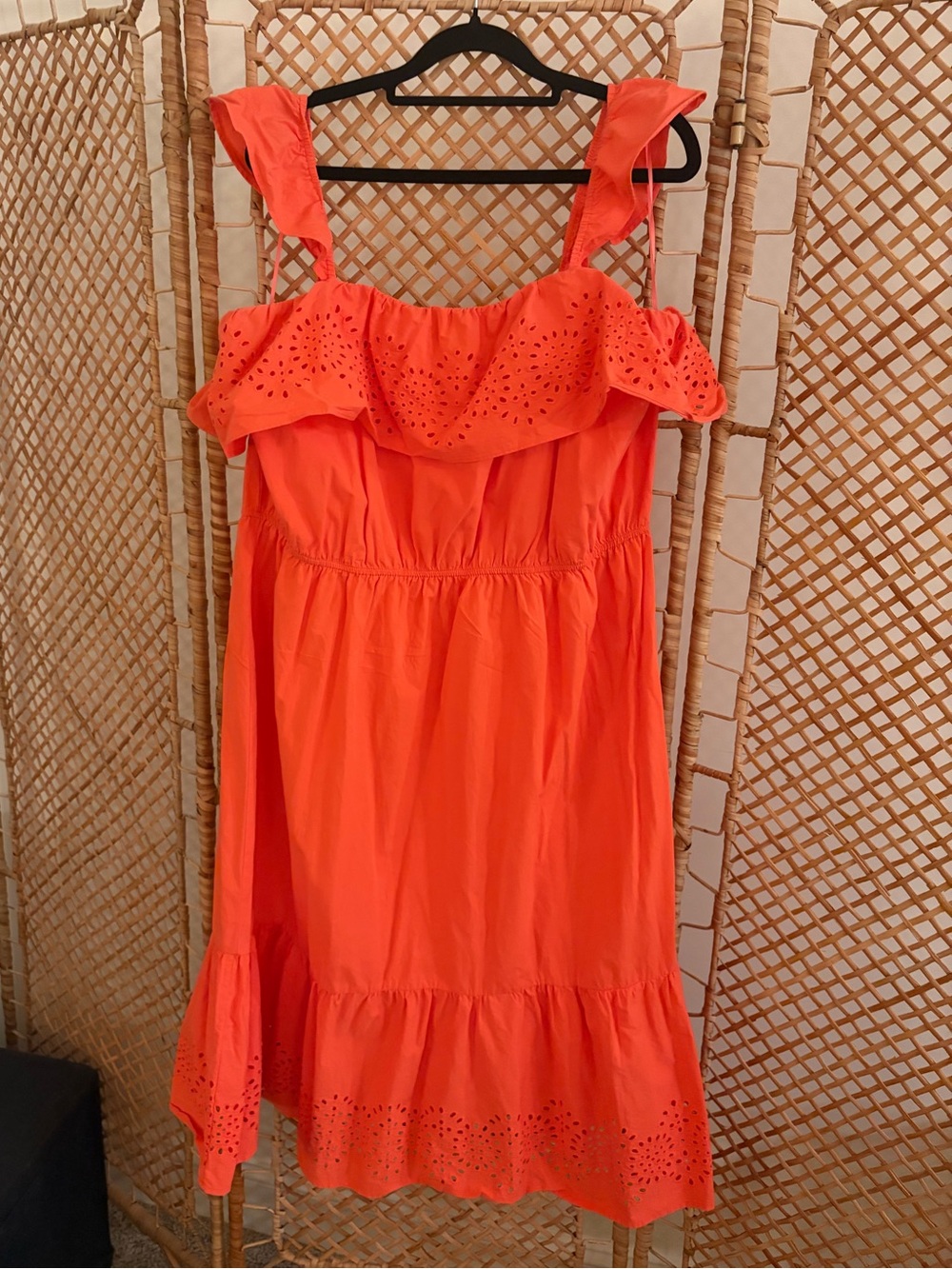 LC Lauren Conrad Bright Red-Orange Eyelet Ruffle Midi Sundress